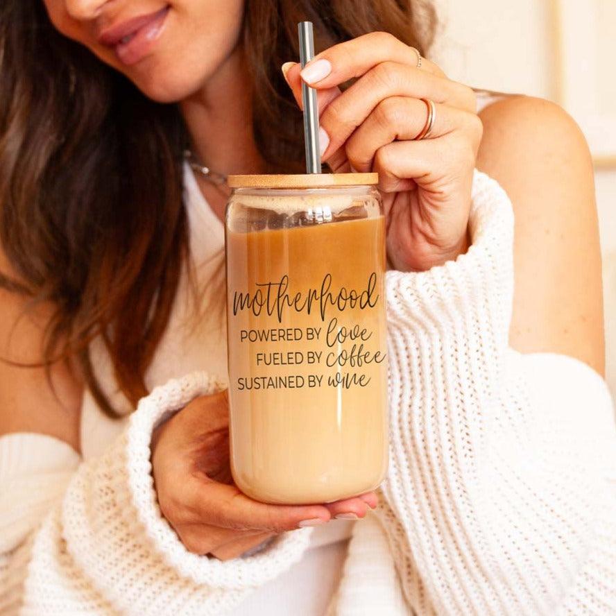 Motherhood Definition Glass Cup - 17oz with Bamboo Lid & Straws