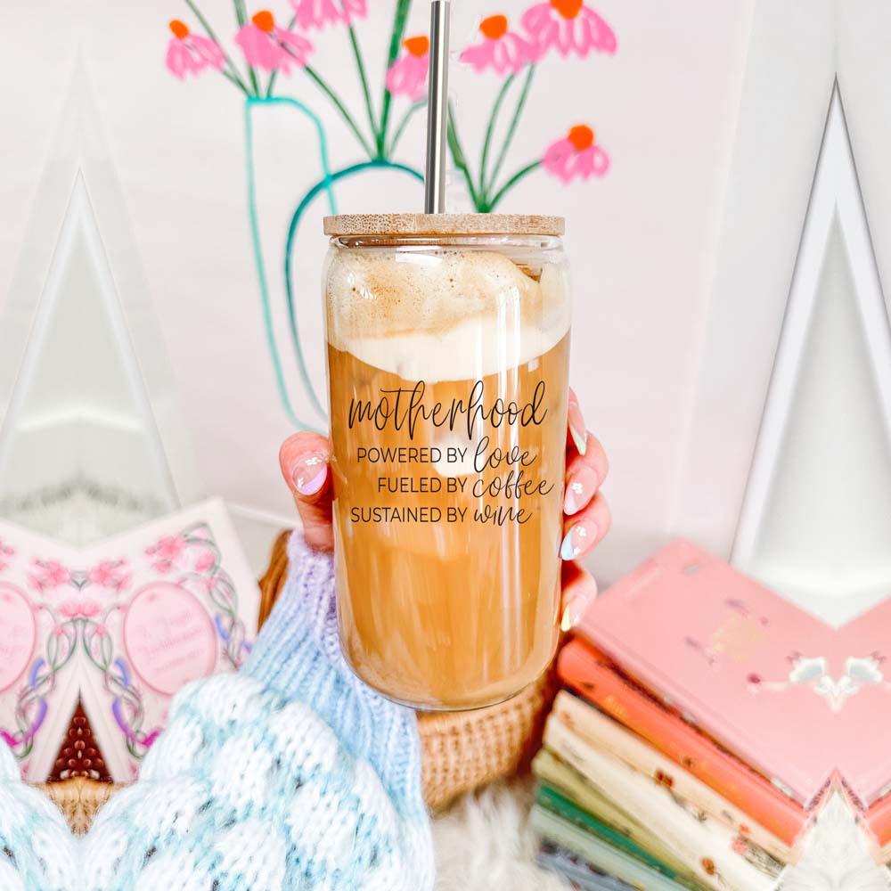 Motherhood Definition Glass Cup - 17oz with Bamboo Lid & Straws