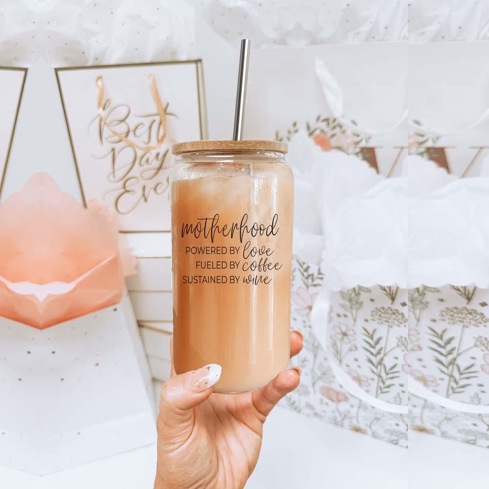 Motherhood Definition Glass Cup - 17oz with Bamboo Lid & Straws