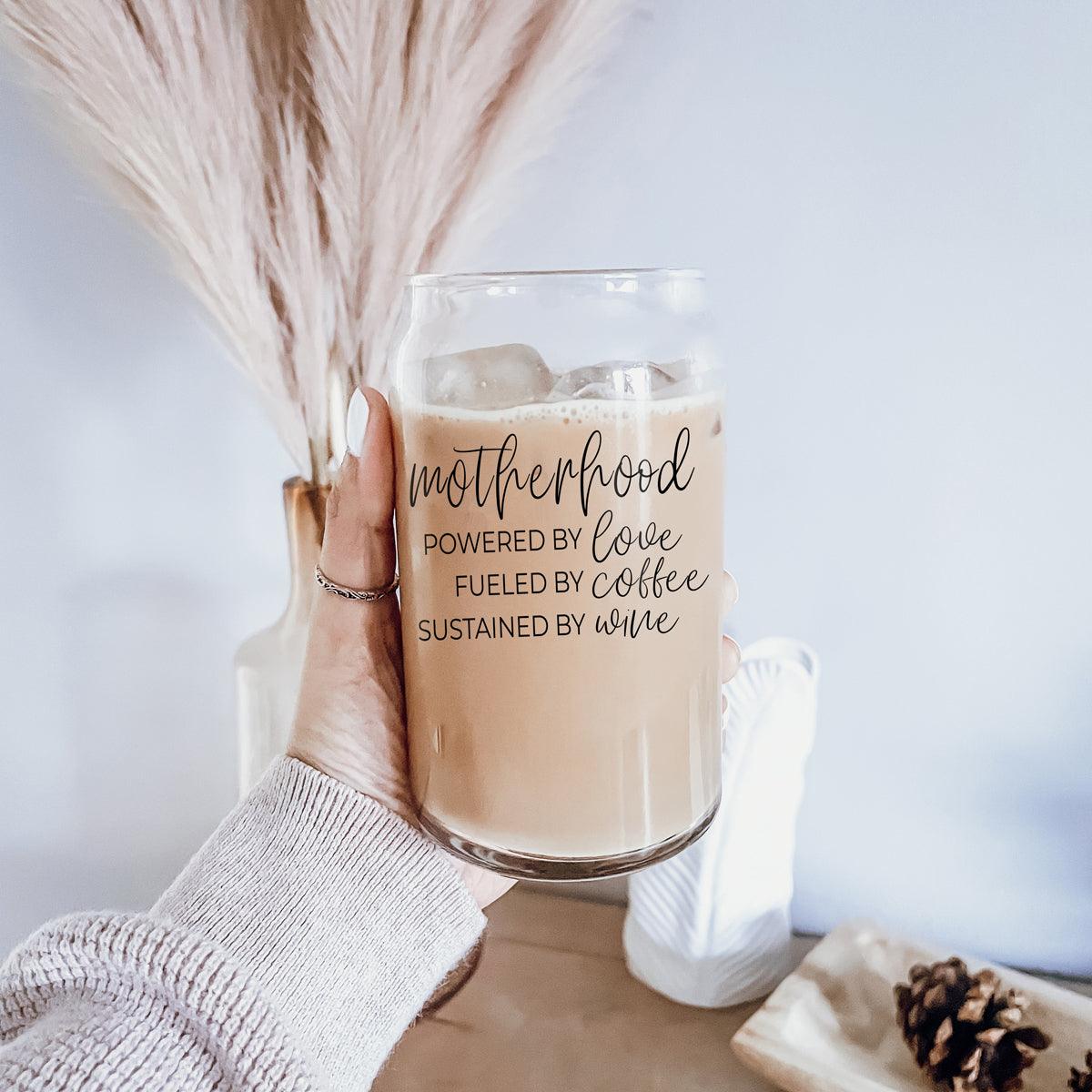 Motherhood Definition Glass Cup - 17oz with Bamboo Lid & Straws