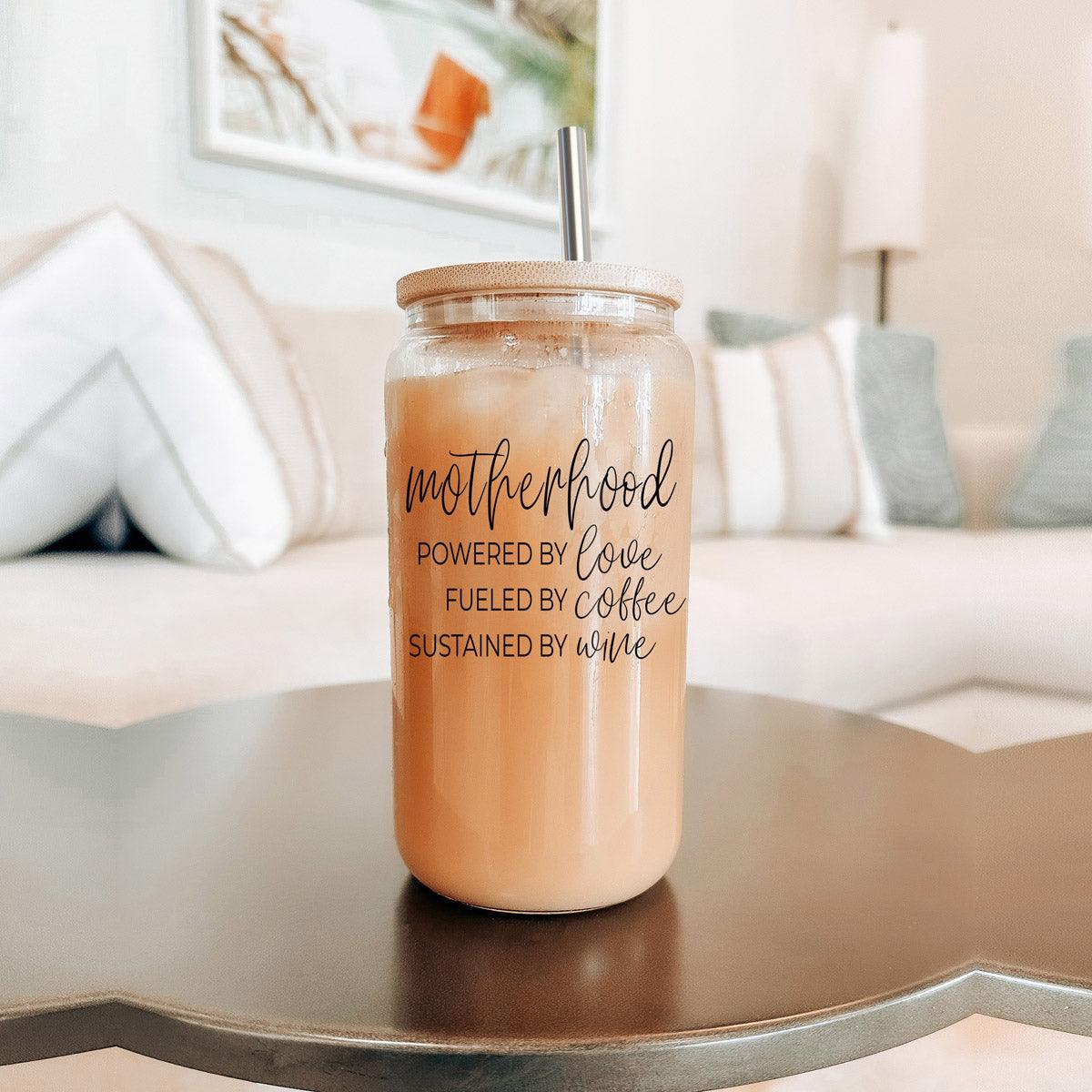 Motherhood Definition Glass Cup - 17oz with Bamboo Lid & Straws