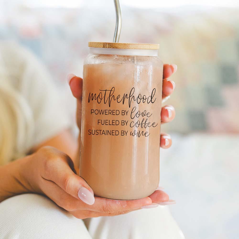 Motherhood Definition Glass Cup - 17oz with Bamboo Lid & Straws