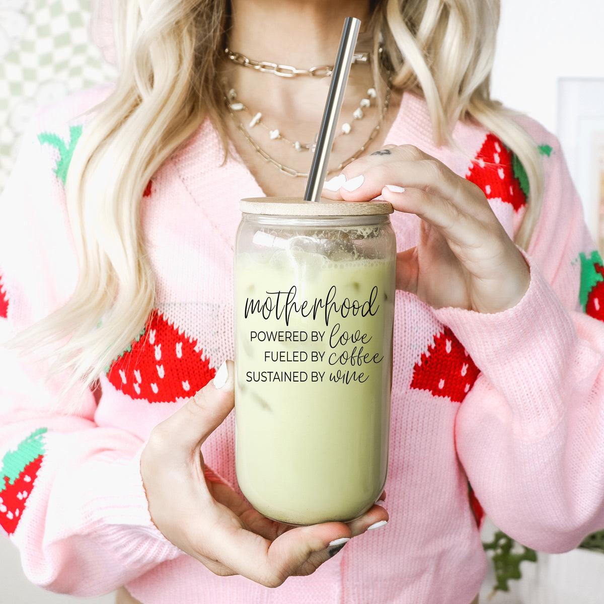 Motherhood Definition Glass Cup - 17oz with Bamboo Lid & Straws