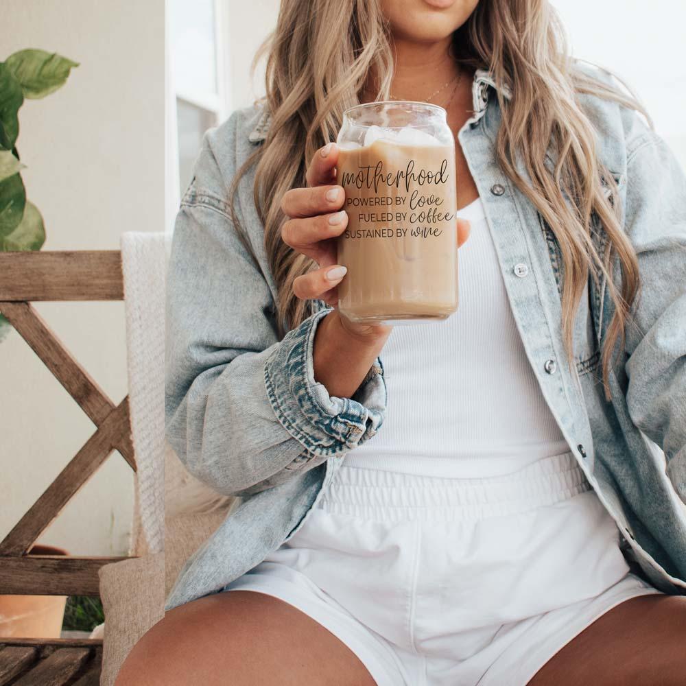 Motherhood Definition Glass Cup - 17oz with Bamboo Lid & Straws