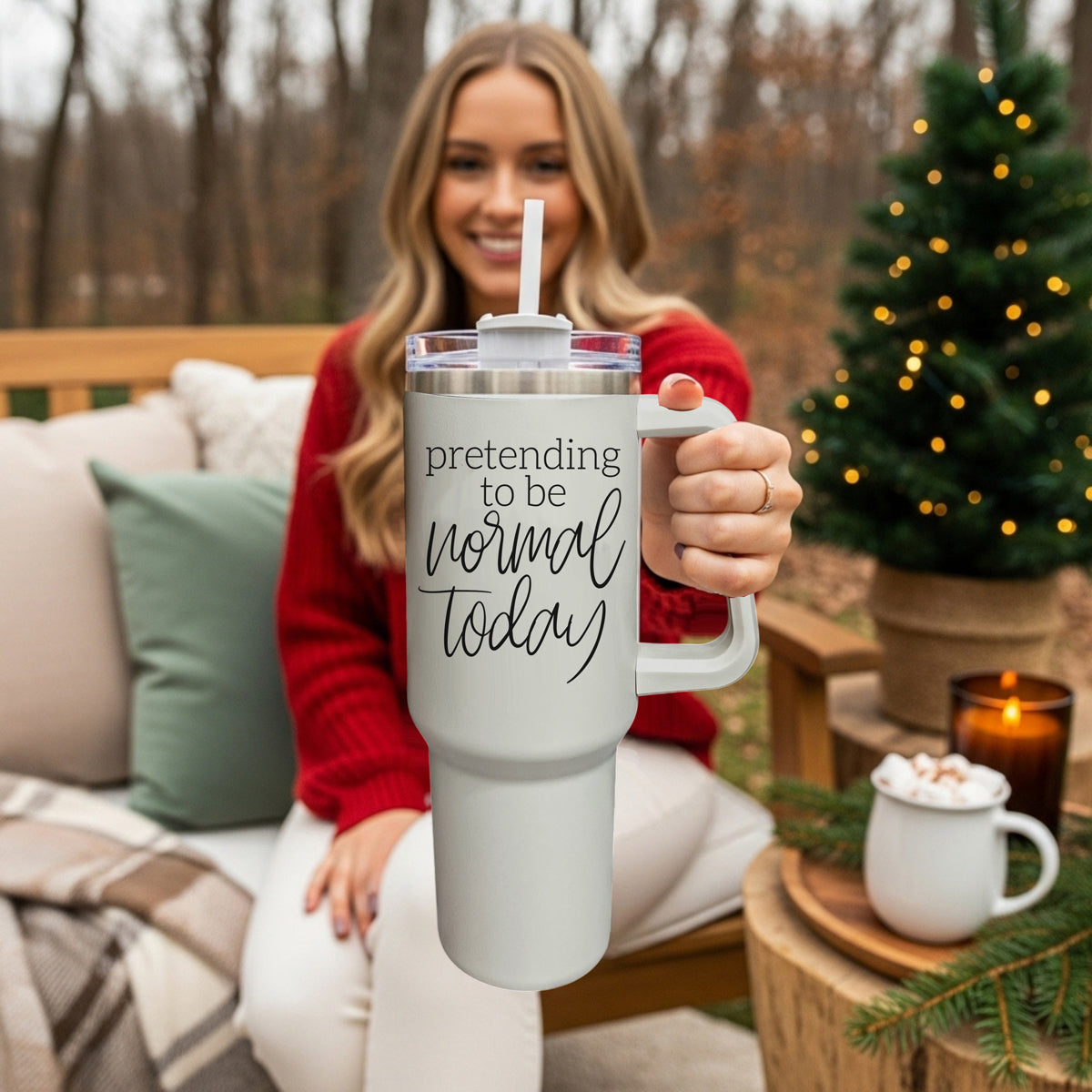 Pretending to be Normal Today 40oz Insulated Tumbler - Cream