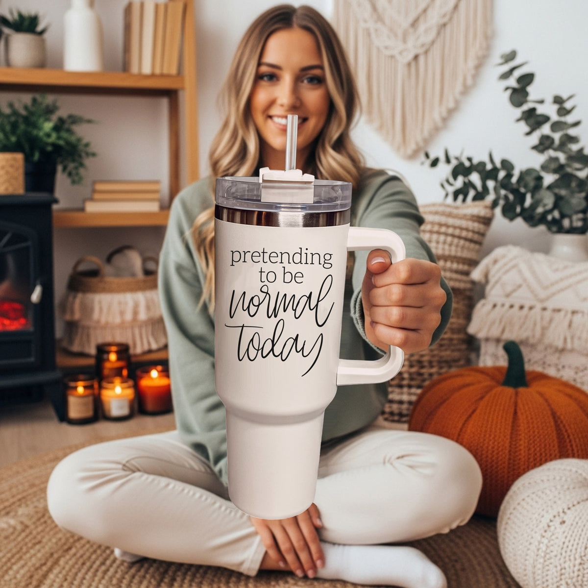 Pretending to be Normal Today 40oz Insulated Tumbler - Cream