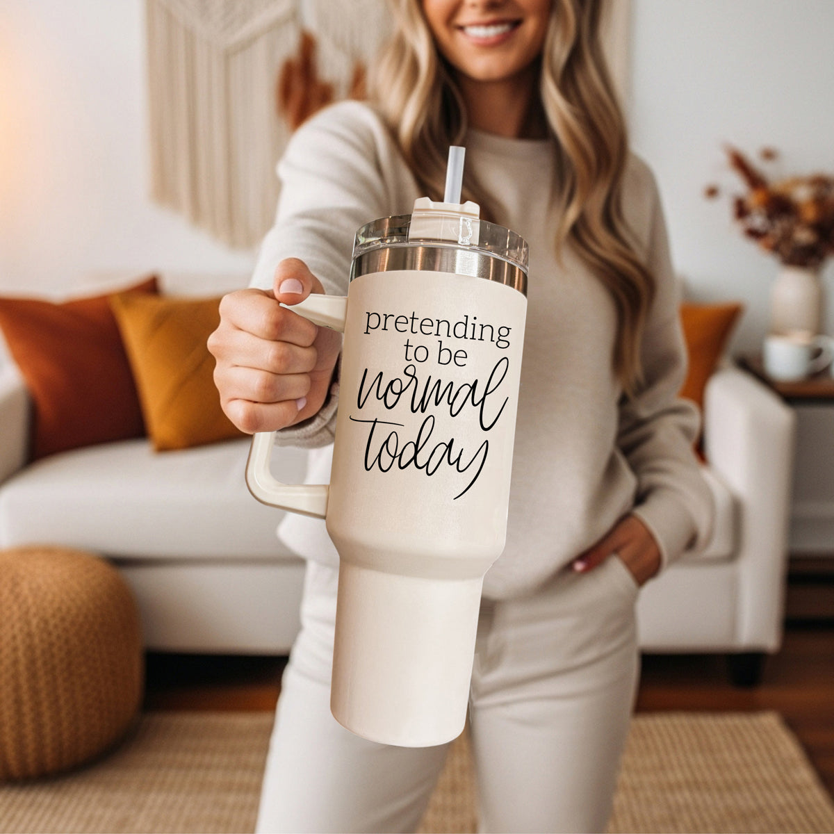 Pretending to be Normal Today 40oz Insulated Tumbler - Cream