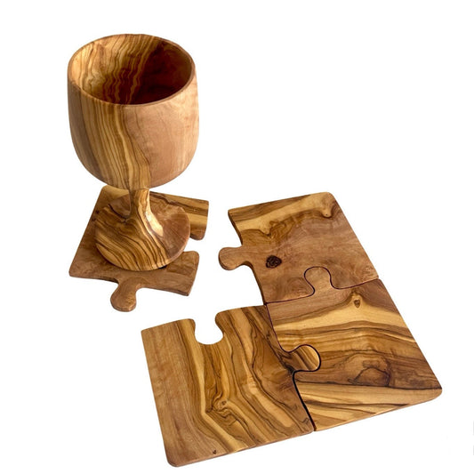Olive Wood Coaster Puzzle Set - 4-Pack Mediterranean Coasters