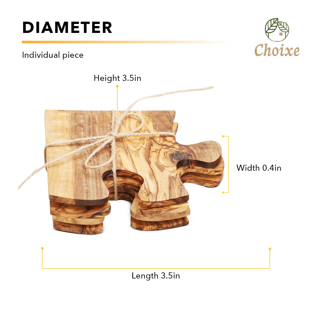 Olive Wood Coaster Puzzle Set - 4-Pack Mediterranean Coasters