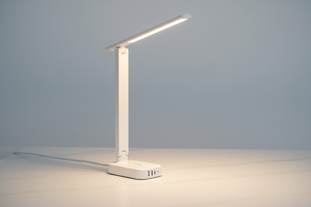Power Strip LED Desk Lamp - White - Clean Product Photo