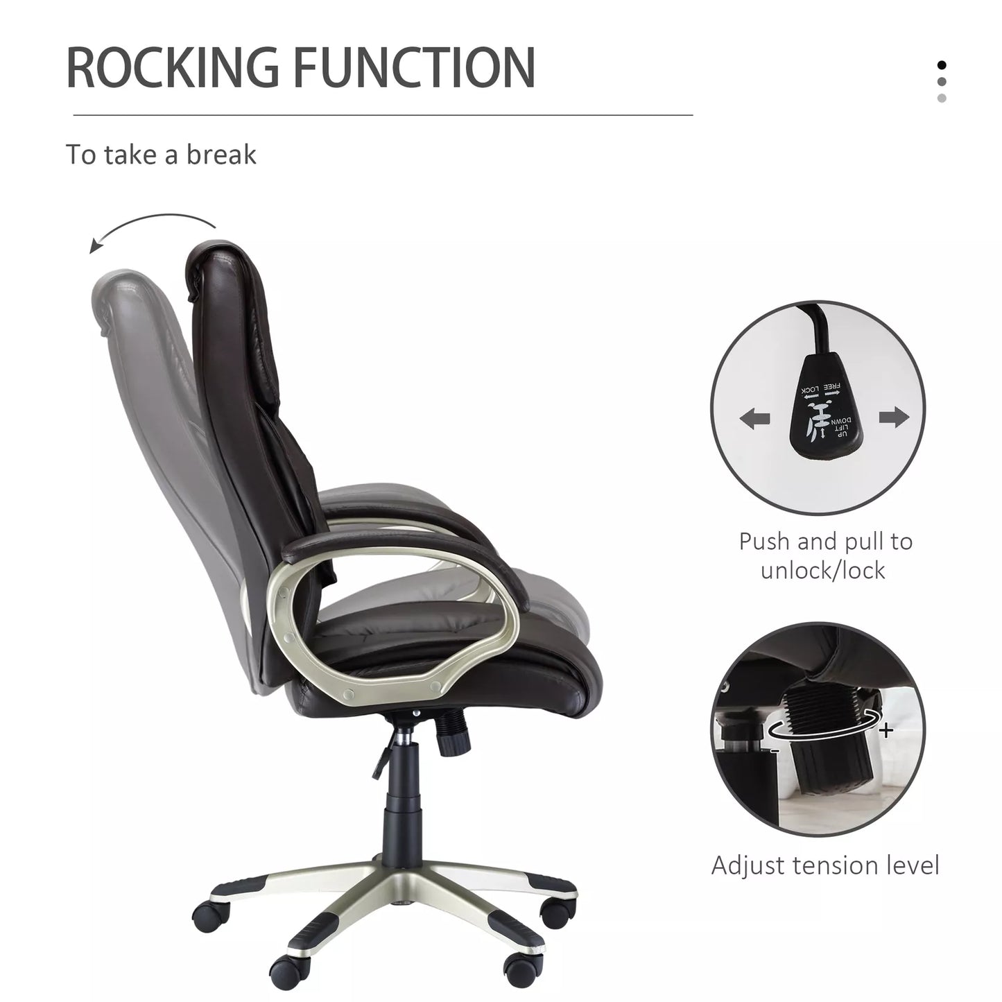Bruce Leather Home Office Desk Chair - Ergonomic Brown Faux Leather