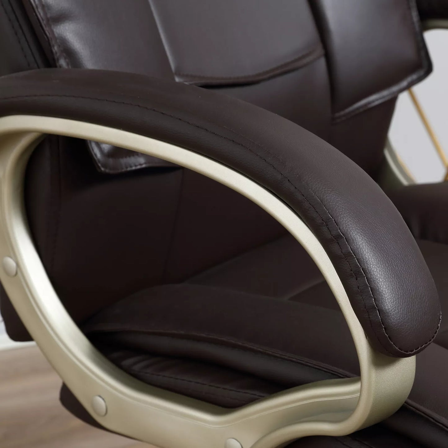 Bruce Leather Home Office Desk Chair - Ergonomic Brown Faux Leather