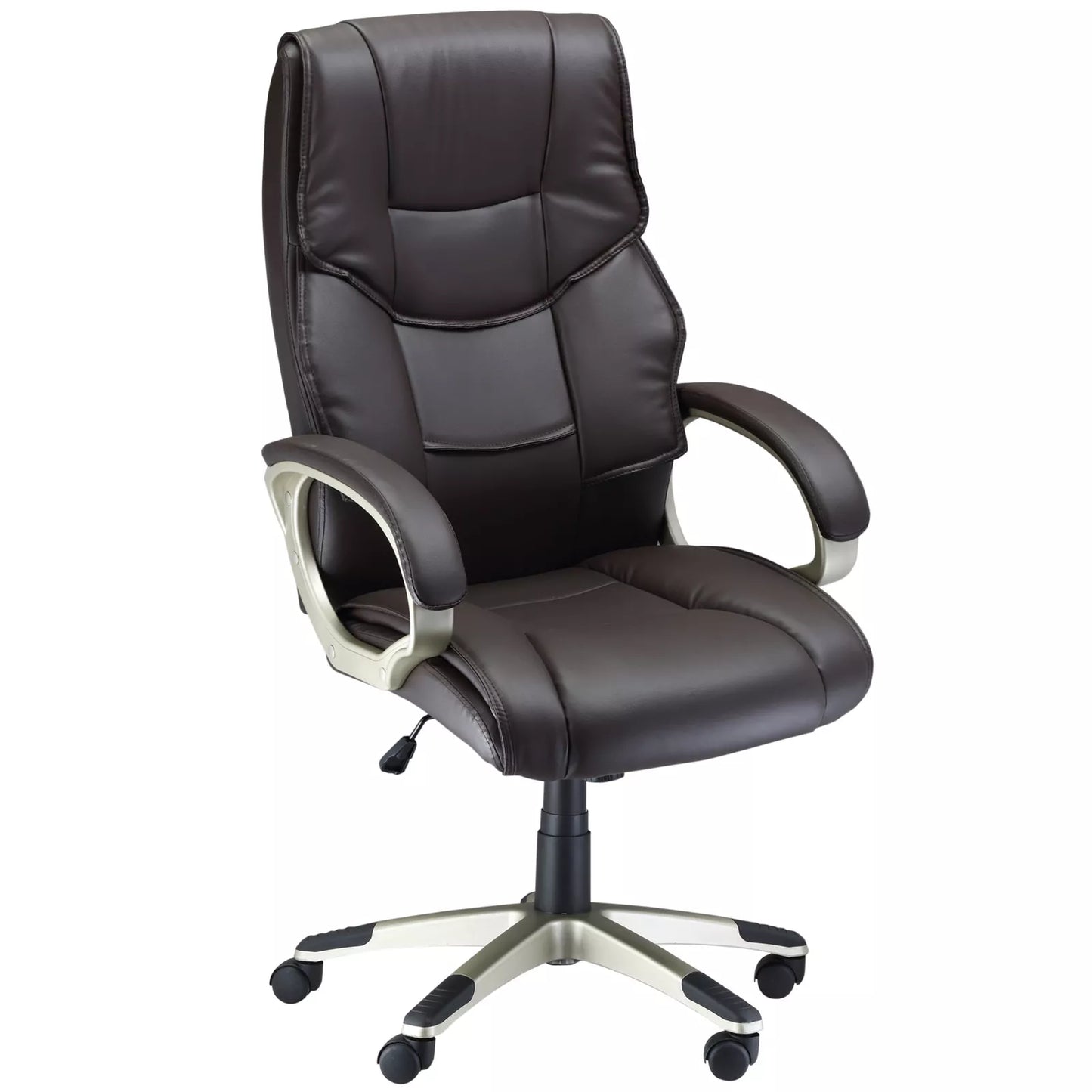 Bruce Leather Home Office Desk Chair - Ergonomic Brown Faux Leather