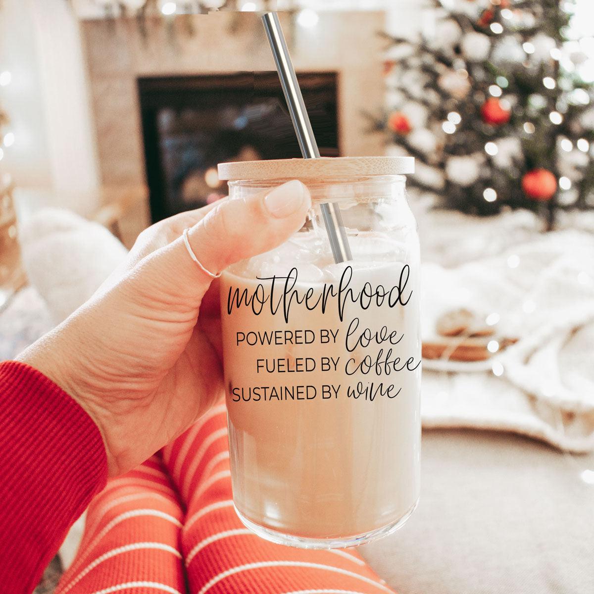 Motherhood Definition Glass Cup - 17oz with Bamboo Lid & Straws
