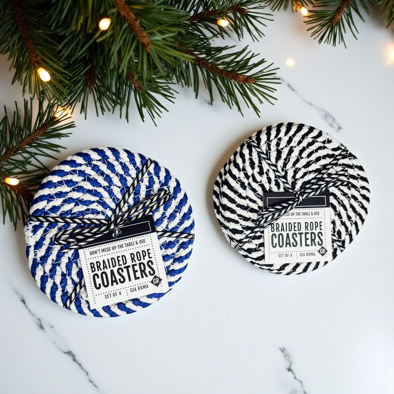 Blue Braided Rope Coasters - Set of 4