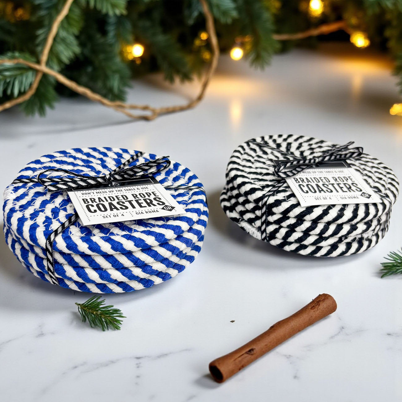 Black & White Braided Rope Coasters Set of 4