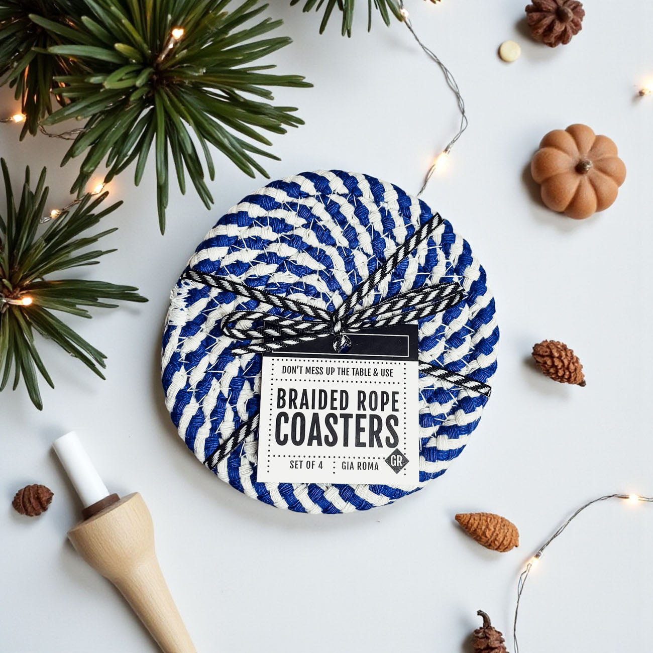 Blue Braided Rope Coasters - Set of 4