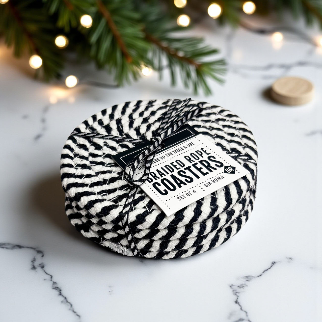 Black & White Braided Rope Coasters Set of 4
