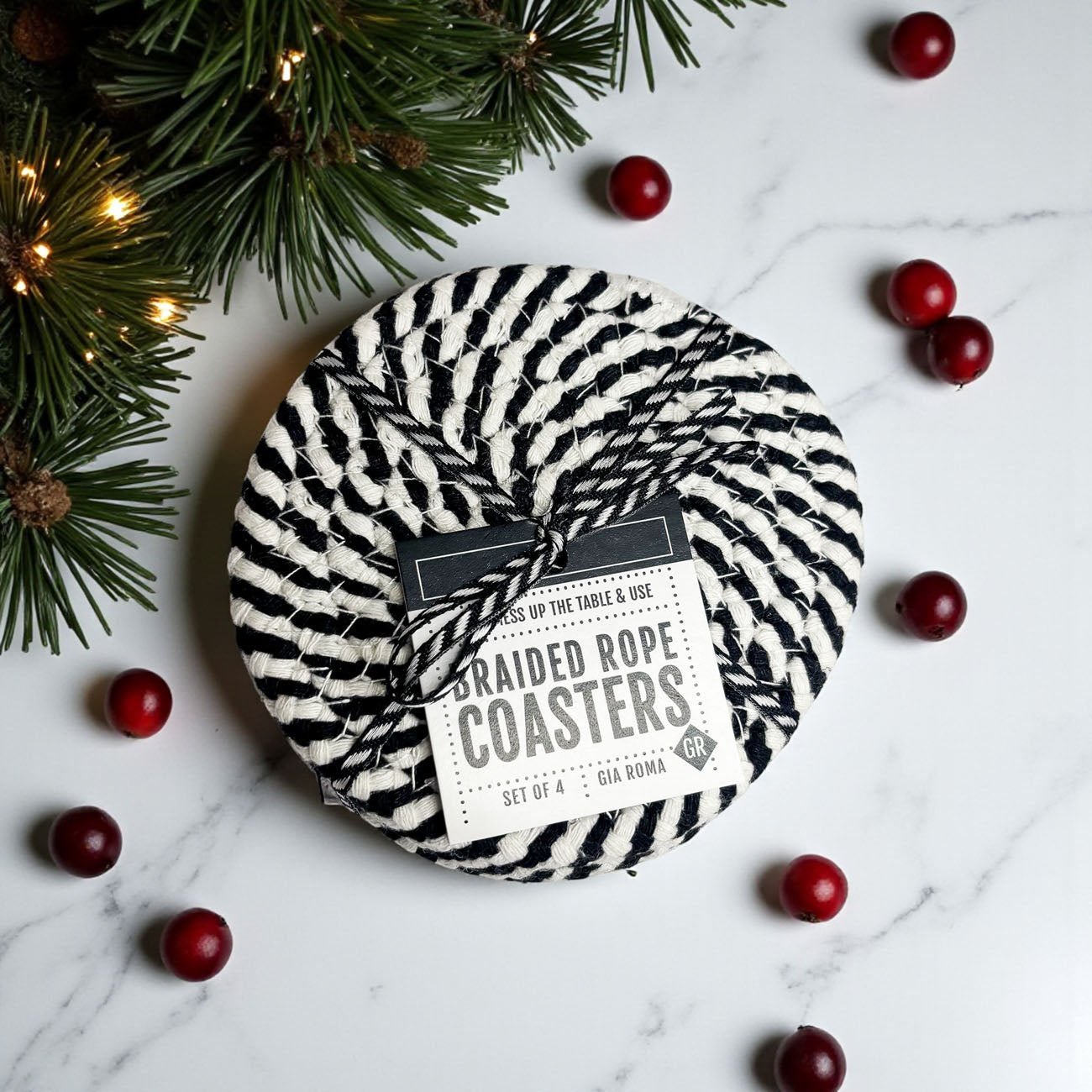 Black & White Braided Rope Coasters Set of 4