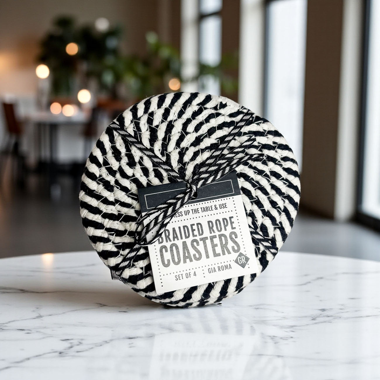 Black & White Braided Rope Coasters Set of 4