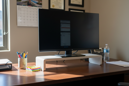 White Desk Monitor Stand - Real Office Photo