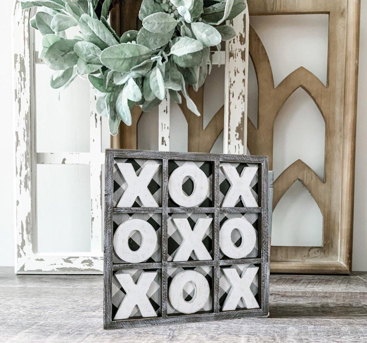 Gingham XOXO Tic Tac Toe Game - Wooden 12x12 or 6x6