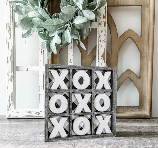 Gingham XOXO Tic Tac Toe Game - Wooden 12x12 or 6x6